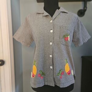 Vintage Jane ashley fruit and checkered button down top size medium
